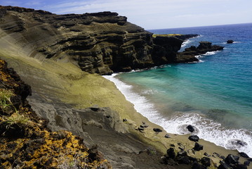 Green sand beach in Big Island Hawaii