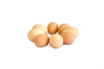 Fresh diet homemade chicken eggs on white background.