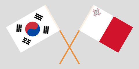 Malta and South Korea. The Maltese and Korean flags. Official colors. Correct proportion. Vector