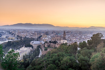 Fototapeta premium Malaga aerial view of the Alcazaba, cathedral and port