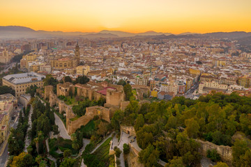 Fototapeta premium Malaga aerial view of the Alcazaba, cathedral and port