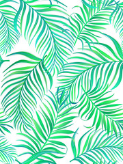 Fototapeta na wymiar Tropical vector seamless background. Jungle pattern with palm leaves.