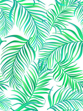Tropical vector seamless background. Jungle pattern with palm leaves. © Logunova Elena