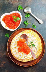 pancakes with salmon caviar