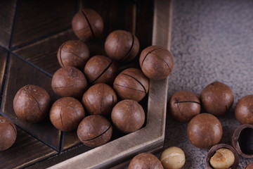 Macadamia nuts closeup.