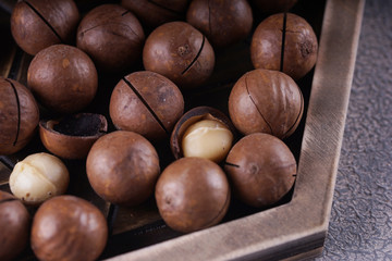 Macadamia nuts closeup.