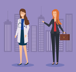 professional woman doctor and elegant businesswoman