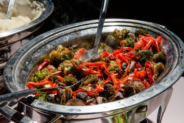 Sirloin steak served with brandied mushroom sauce