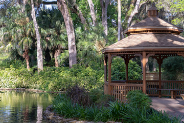 Garden landscape with lake