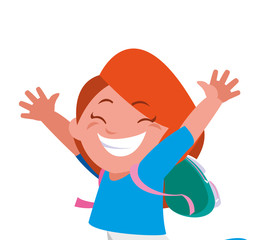 happy little schoolgirl with schoolbag character