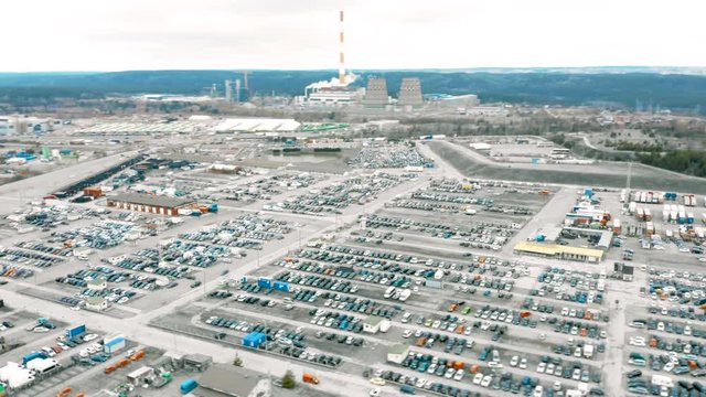 Car park, parking storage, car dealer sale lot, aerial hyperlapse