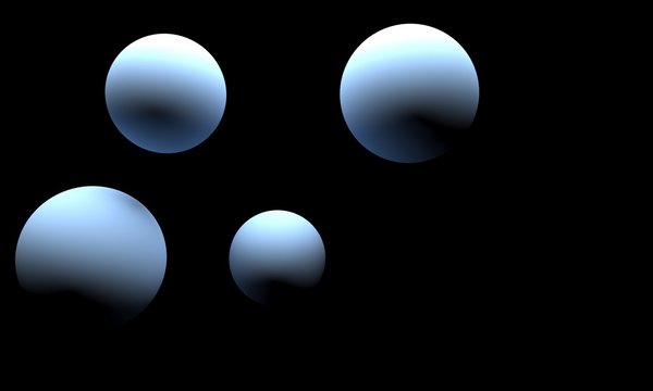 Blue spheres with black background 3D illustration