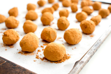 Chocolate Truffles on a Baking Pan