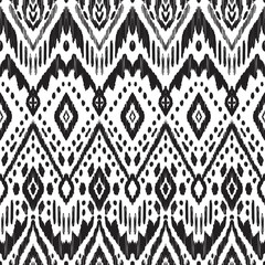 Black and white seamless background. Ethnic ikat ornament. Vector illustration. Tribal pattern. Can be used for textile, wallpaper, wrapping paper, greeting card backdrop, print. - 258389901