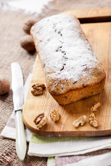 Banana cake with walnuts and dark chocolate