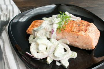 Grilled Salmon with Cucumber-Dill Salad