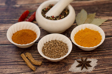 the spices of the world are bright and colorful for culinary gourmet dishes in the kitchen. 