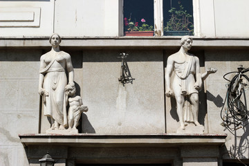 Old historic building facade statues decoration Belgrade Serbia