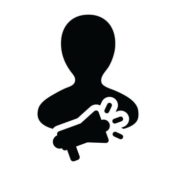 recommend clip art: Public icon vector male person profile avatar symbol with megaphone for communication in glyph pictogram illustration
