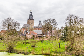 Cityscape of Zutphen with Saint Walburgis church, a medieval city along the river IJssel in Gelderland in the Netherlands