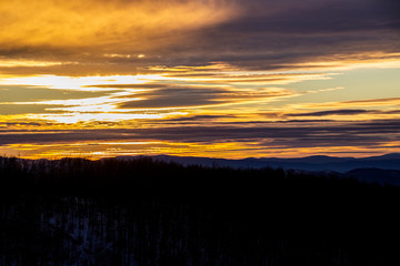 Golden sunset over Bulgarian mountain