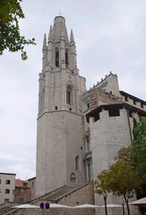 Fototapeta na wymiar Girona cathedral on a cloudy day