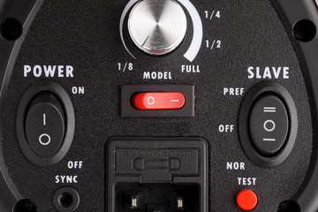Professional studio lighting equipment control elements closeup shot