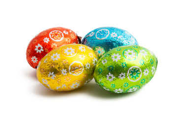 chocolate eggs in foil isolated