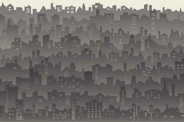 Background of big city silhouette with roofs, windows