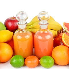 A set of fruits and juices isolated on a white background.