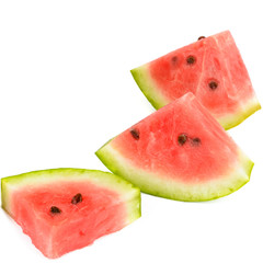 Sliced ripe juicy watermelon isolated on white background.