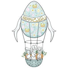 rabbits on hot air balloon