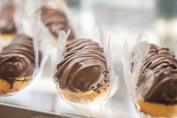 French dessert eclair with chocolate