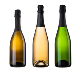 three blank champagne bottles