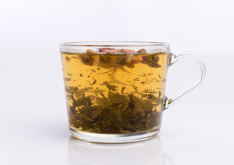 Cup of green tea isolated on white background