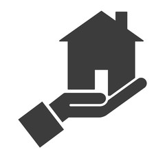 Hand with house vector icon in modern flat style isolated. Hand with house can support is good for your web design.