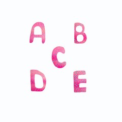 Watercolor alphabet. Pink letters can be used for printing and as a print for textiles.