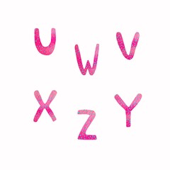 Watercolor alphabet. Pink letters can be used for printing and as a print for textiles.