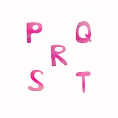 Watercolor alphabet. Pink letters can be used for printing and as a print for textiles.