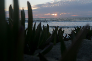 Surfers Knoll beach in Ventura at Sunset