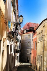 Old colorful houses and narrow streets of Lisbon