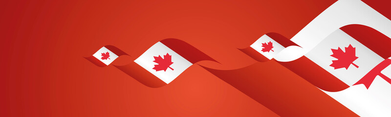 Canada Day waving flags two fold red landscape background