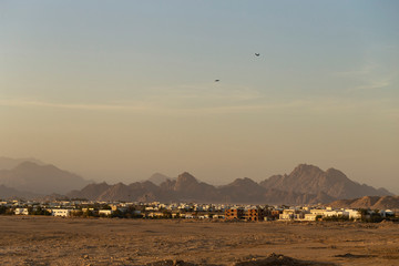 Naklejka premium Sharm El Sheikh, sunset, outskirts of the city. Egypt. Mountains of the Sinai Peninsula.