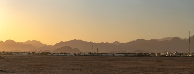 Sharm El Sheikh, sunset, outskirts of the city. Egypt. Mountains of the Sinai Peninsula.