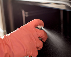 Woman cleaning oven