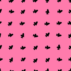 Vector seamless pattern with black hearts. Pink background.