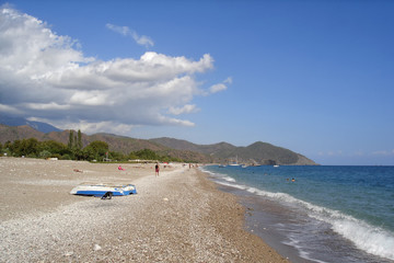 Fototapeta na wymiar View of Cirali beach in Antalya province of Turkey. Cirali is the very beautiful place and famous turist destination on the Mediterranean coast