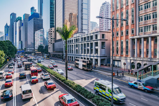 View Of The Central City Street. Hong Kong.