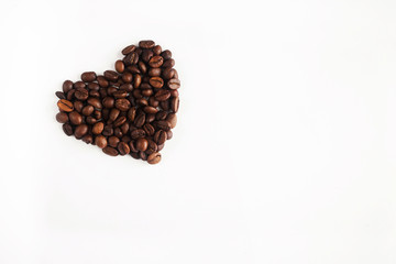 blank isolate for a postcard with a heart of coffee beans with free space on the right