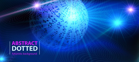 Abstract technology futuristic blue neon radial light burst effect on dark background. Digital elements circles halftone. Vector illustration. Eps10